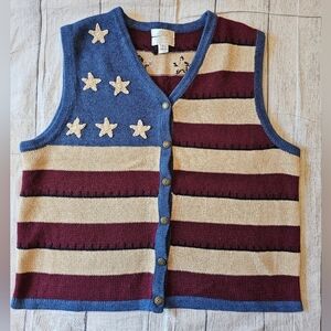 Christopher & Banks Size Large Vintage Hand Embroidered Patriotic Sweater Vest